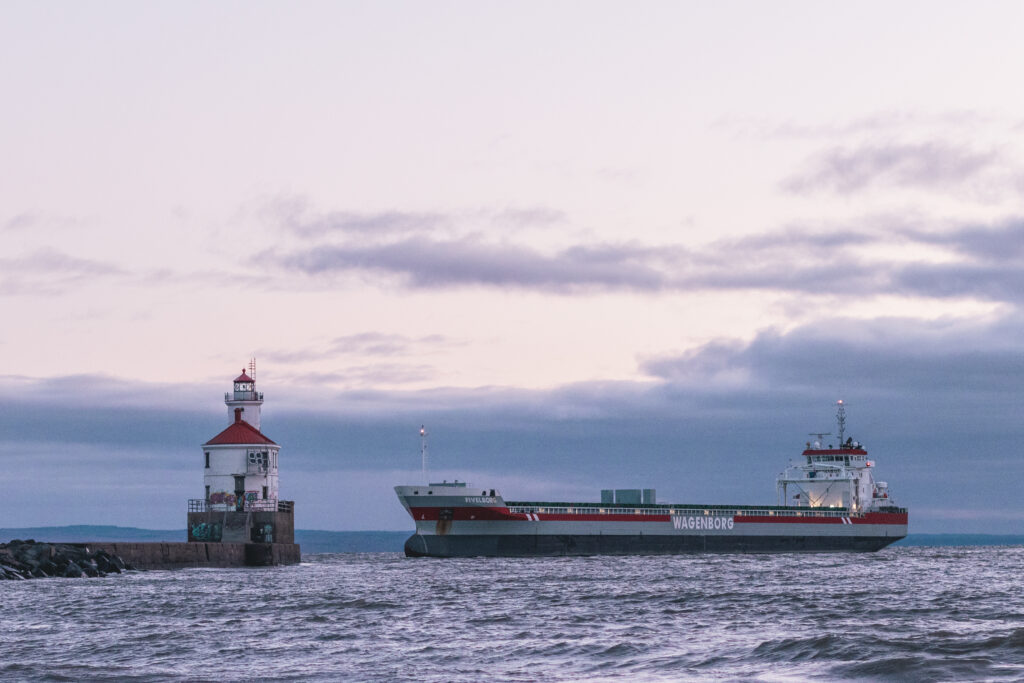 A ship leaving from Wisconsin Point