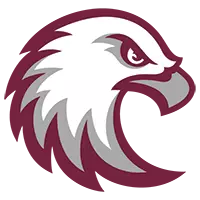 Stylized illustration of a white and gray eagle head facing right, set against a maroon circular background. The design features bold, sharp lines and a fierce expression.