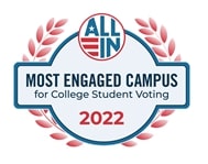 Badge from ALL IN showing the most engaged campus for college student voting 2022
