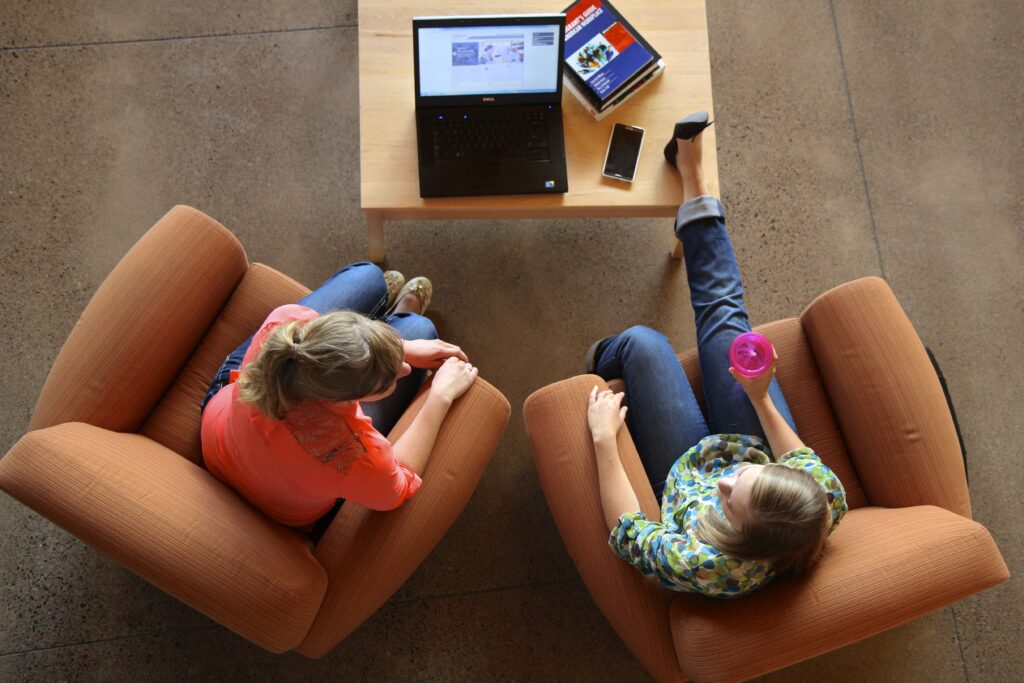 Two students studying in Ross Hall