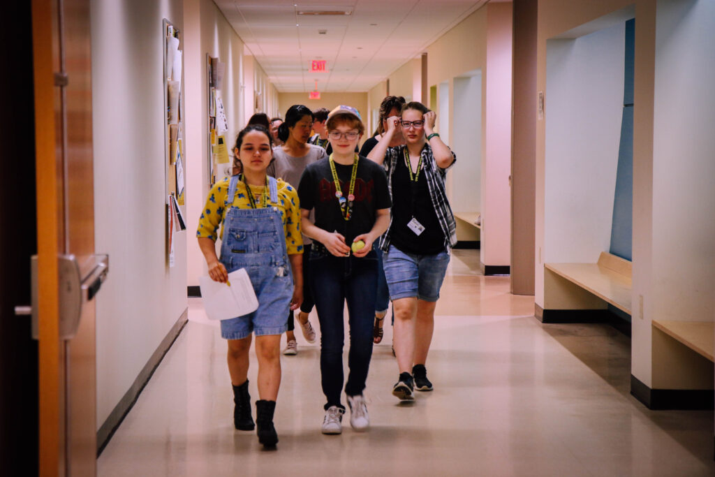 Middle school students walking