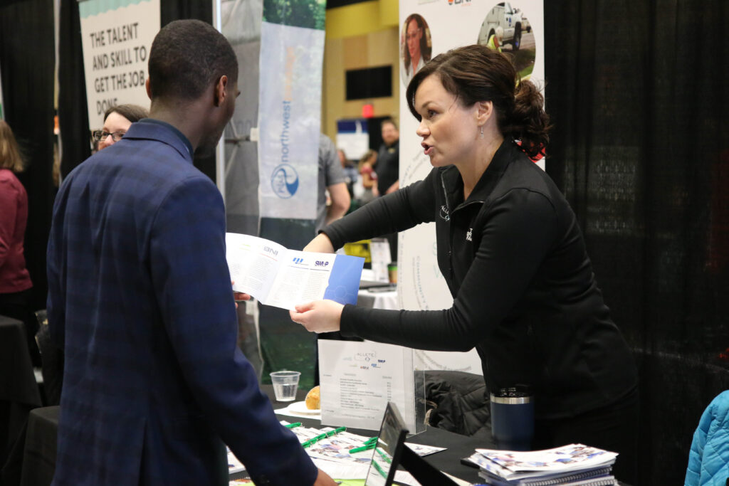A company showing a student information about employment opportunities