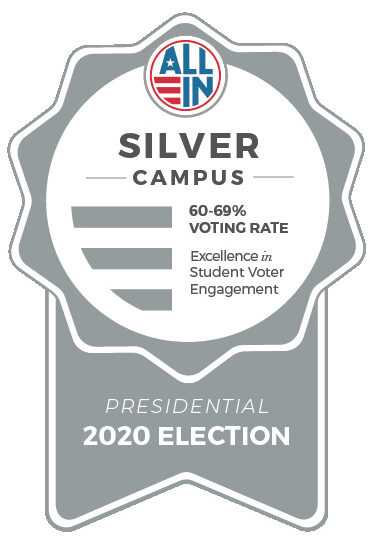 Badge of UW-Superior's silver campus distinction for the 2020 presidential election.