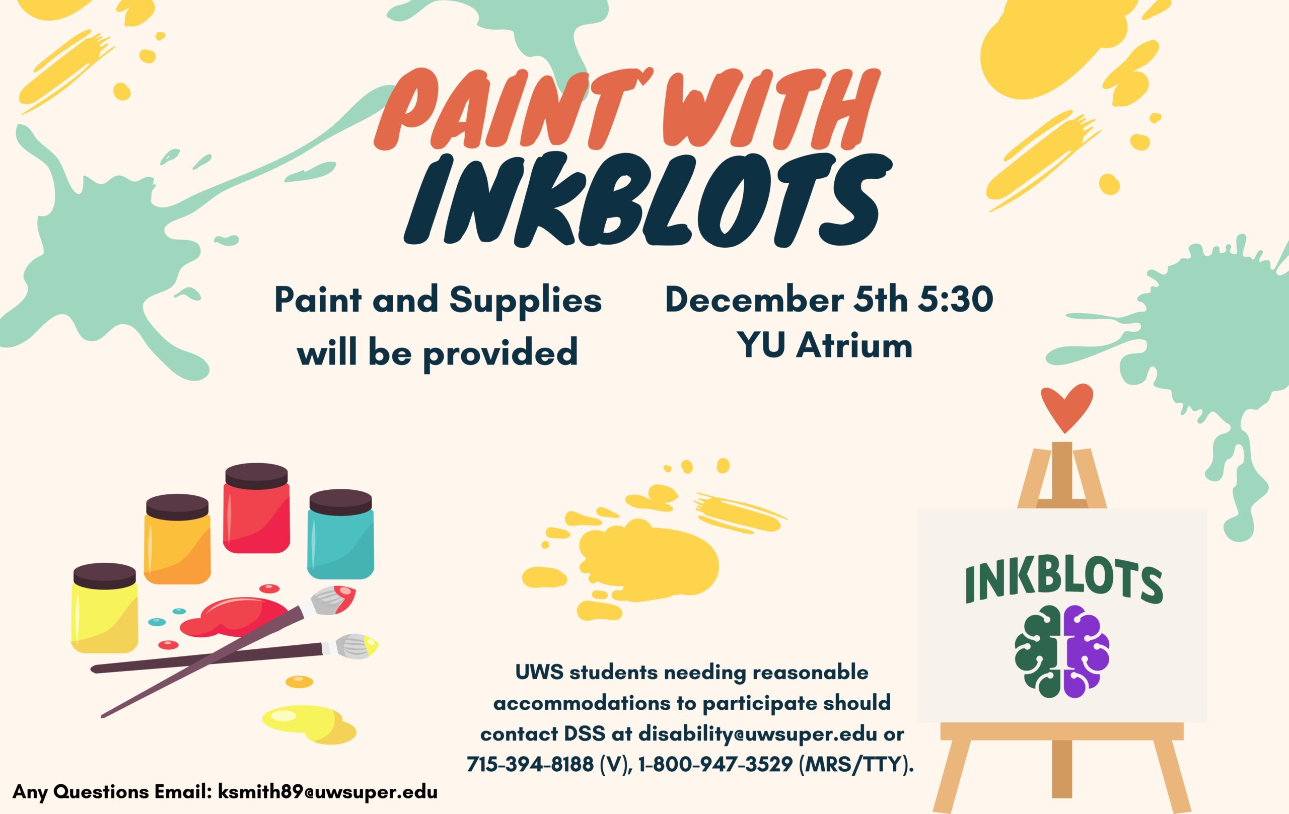 'Paint with Inkblots' on December 5th 2025 at 5:30pm at the YU Atrium