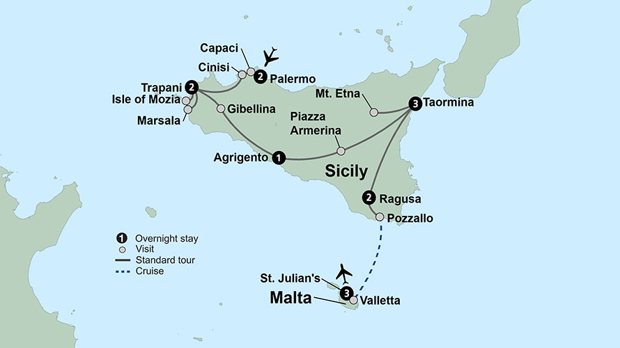 Sicily and Malta Trip Map