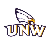 Logo featuring the head of a fierce-looking eagle above the bold, yellow and purple letters UNW outlined in white and black, set against a transparent background.