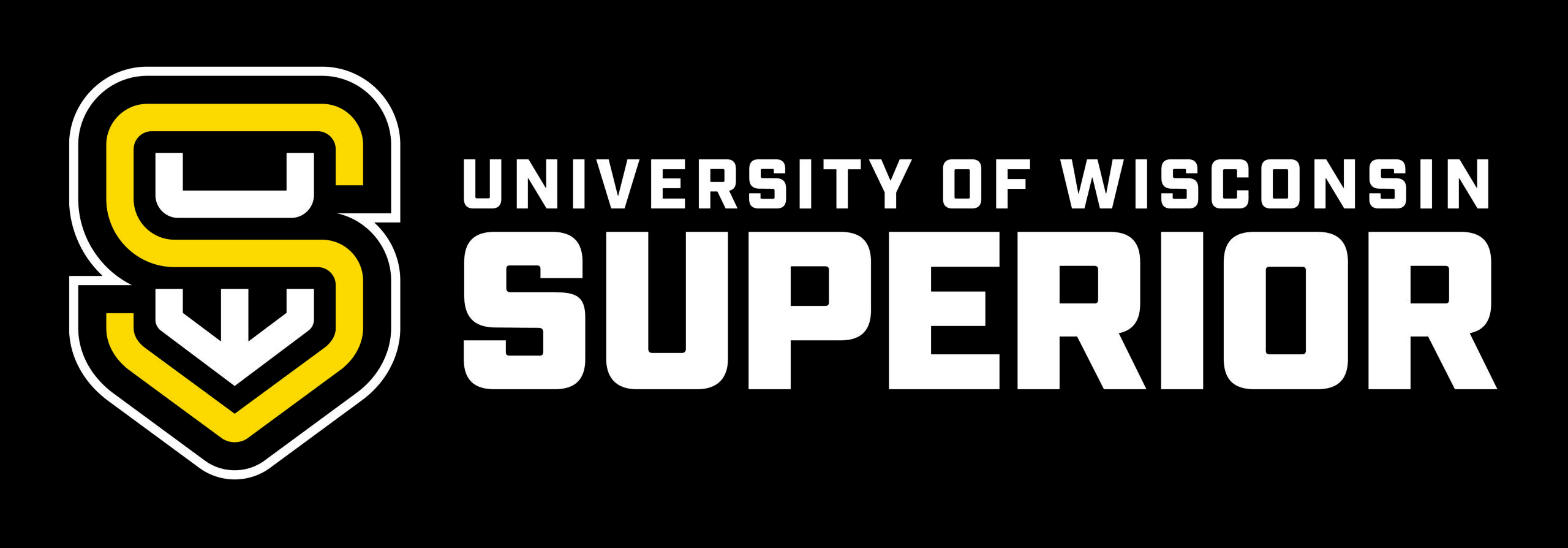 Logo of the University of Wisconsin-Superior with a stylized yellow and black S on the left and bold white text that reads University of Wisconsin Superior on a black background.