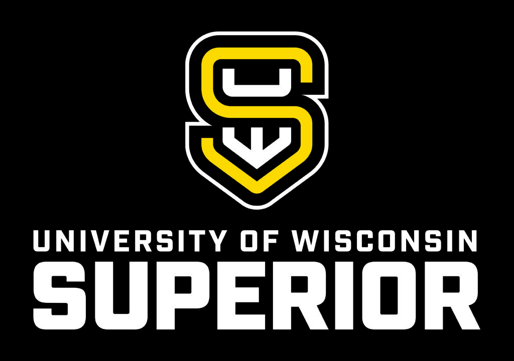 University of Wisconsin-Superior logo with a stylized yellow and white S and UWS emblem above bold white text on a black background.