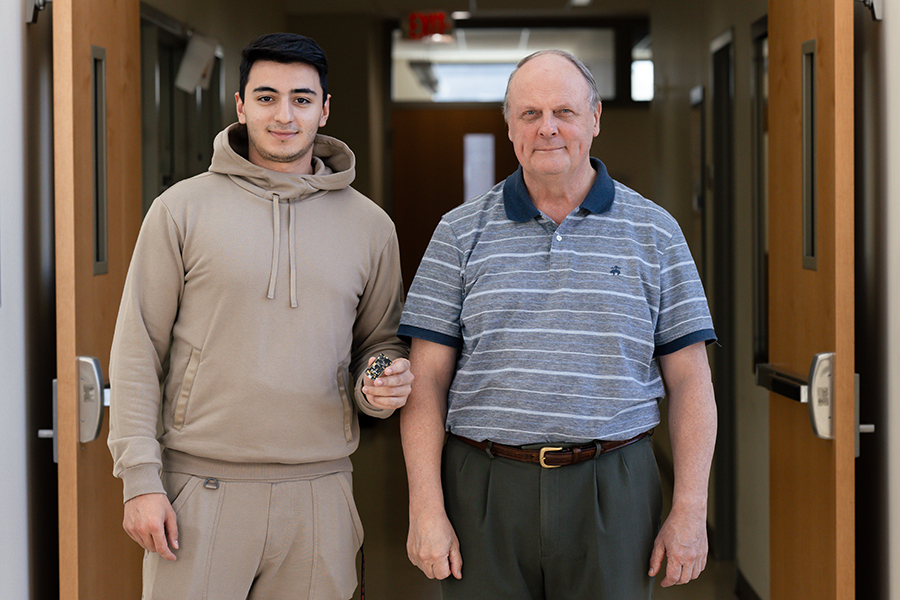 University of Wisconsin-Superior senior Hayk Arzumanyan, left, and faculty mentor, math and computer science professor, Sergei Bezroukov, Ph.D.