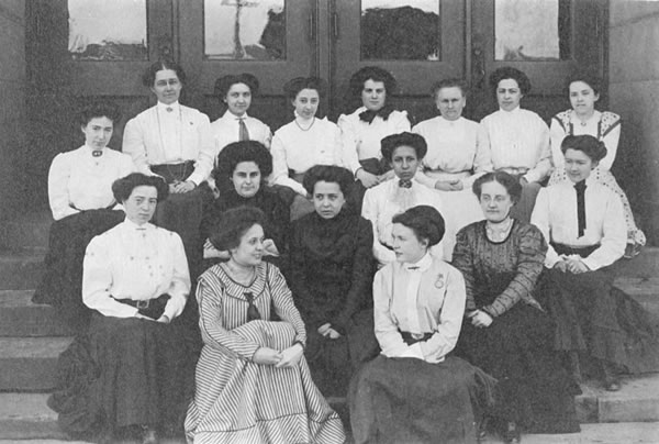 Black and white photo of female students