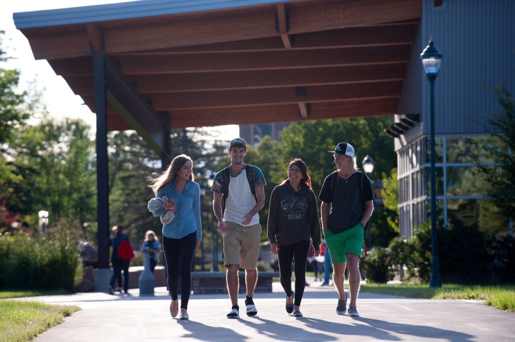 UW-Superior students walking outside the Yellowjacket Union