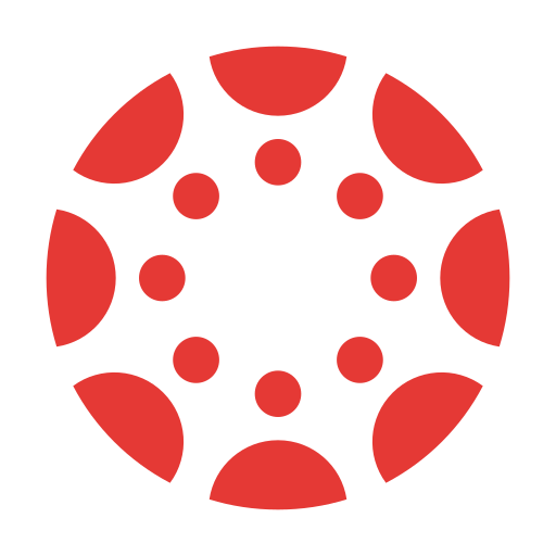Red circular logo with five solid dots in a ring, surrounded by five curved red segments, all on a light gray background—ideal for representing campus logins or educational access.