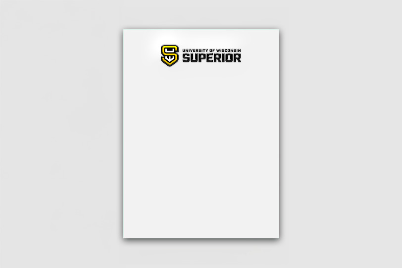 A sheet of paper with the University of Wisconsin-Superior logo and name in black and yellow at the top center, on a plain white background.