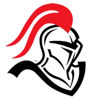 Stylized illustration of a knight’s helmet in white and black, featuring a bold red plume flowing to the left. The design is simple and modern, with strong lines and minimal detail.
