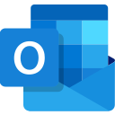 Microsoft Outlook logo featuring a stylized blue envelope with a bold white O on the front, often recognized on campus logins, and overlapping blue rectangles in the background.