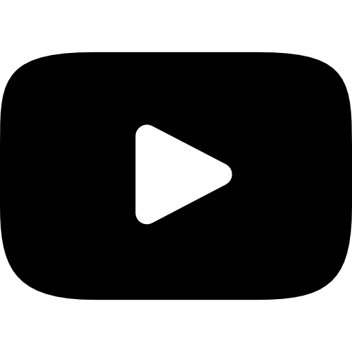 A black rectangle with rounded corners featuring a white play button (triangle) in the center, representing the YouTube logo.